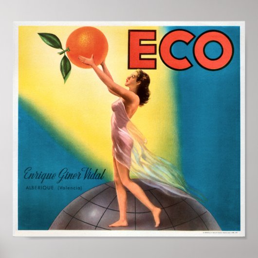 Poster KRW Eco Oranges Vintage Fruit Étiquette (Devant)