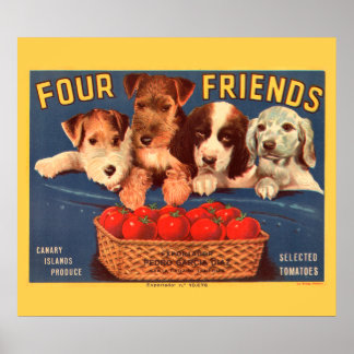 Poster KRW PERSONNALISÉ Quatre amis Vintage Étiquette de 