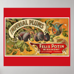 Poster KRW Vintage Imperial Plum Fruit Crate Étiquette