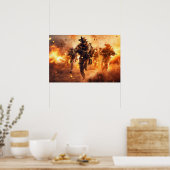 Poster Kunst Militaire Actie Scène (Keuken)