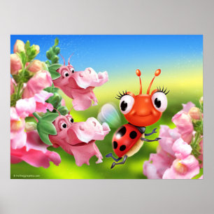 Poster kunst schattige lieveheersbeestje en snap d