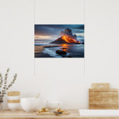 Poster kunst vulkanische oceaan scène (Keuken)