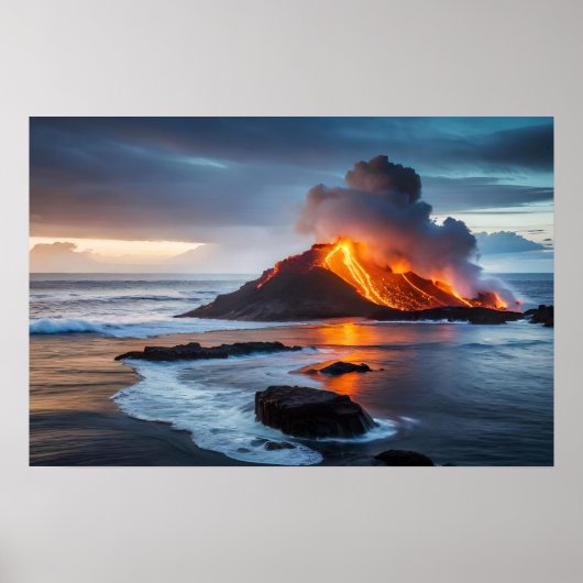 Poster kunst vulkanische oceaan scène (Voorkant)