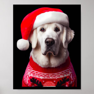 Poster Kuvasz Chien avec le chapeau de Noël Noël Noël Noë