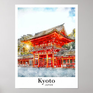 Poster Kyoto Japon Aquarelle Dessin main
