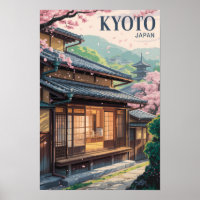 Kyoto Maison Japon Illustration Voyage Art Vintage