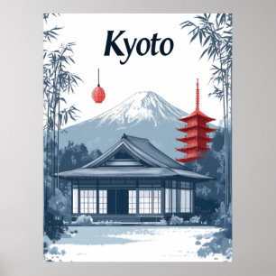 Poster Kyoto : Temple japonais, Pagode et Montagne
