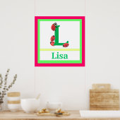 Poster L est pour Ladybug and Girl Name Wall Art pour enf (Cuisine)