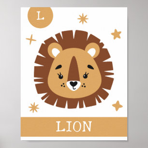 Poster L est pour Lion, Nursery, Chambre, Art Mur pour En