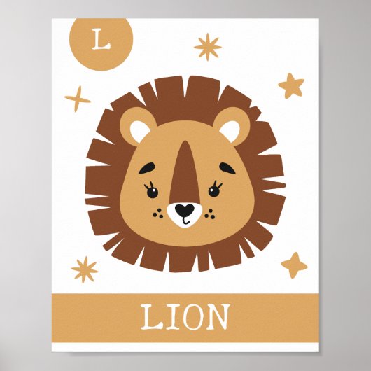 Poster L est pour Lion, Nursery, Chambre, Art Mur pour En (Devant)