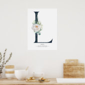 Poster L Lettre Monogramme Fleurs Blanches et Feuillage (Cuisine)