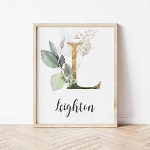 Poster L Lettre Monogramme Imprimé de verdure pour la nur