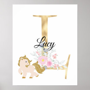 Poster L lettre monogramme personnalisé avec poney