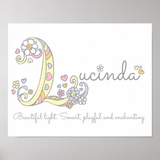 Poster L monogramme art Lucinda filles nom signifiant aff (Devant)