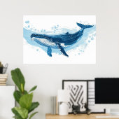 Poster La baignade des mammifères de baleine bleue (Bureau à domicile)
