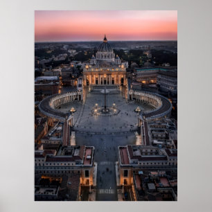 Poster La basilique et la place Saint-Pierre au coucher d