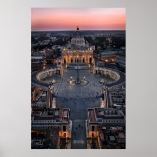 Poster La basilique et la place Saint-Pierre au coucher d