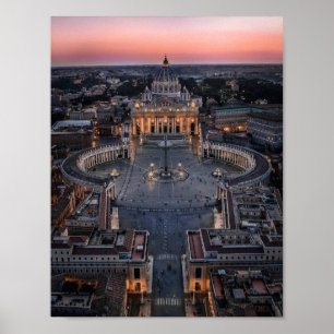 Poster La basilique et la place Saint-Pierre au coucher d