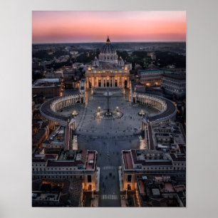 Poster La basilique et la place Saint-Pierre au coucher d