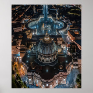 Poster La basilique et la place Saint-Pierre la nuit