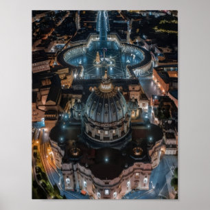 Poster La basilique et la place Saint-Pierre la nuit