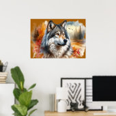 Poster La beauté de Wolf Nature de l’aquarelle (Bureau à domicile)