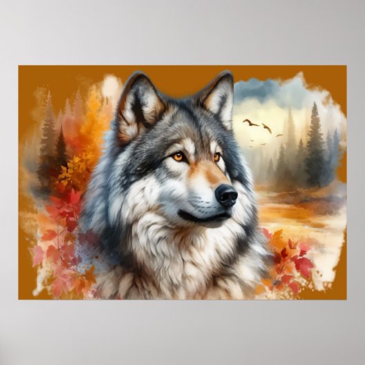 Poster La beauté de Wolf Nature de l’aquarelle (Devant)