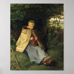 Poster La Bergère Assis Knitter Jean Millet