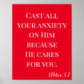 Poster La Bible Verse Votre Anxiété Rouge et Blanc (Devant)