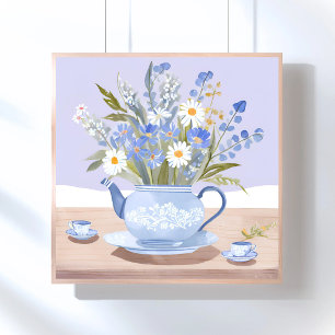 Poster La bouilloire en fleurs Peinture de thé à l'aqua