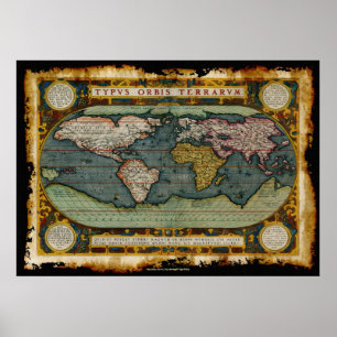 Poster La carte de l'Ancien Monde d'Ortelius dans le styl