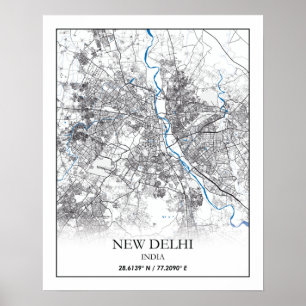 Poster La carte de New Delhi en Inde voyage simple