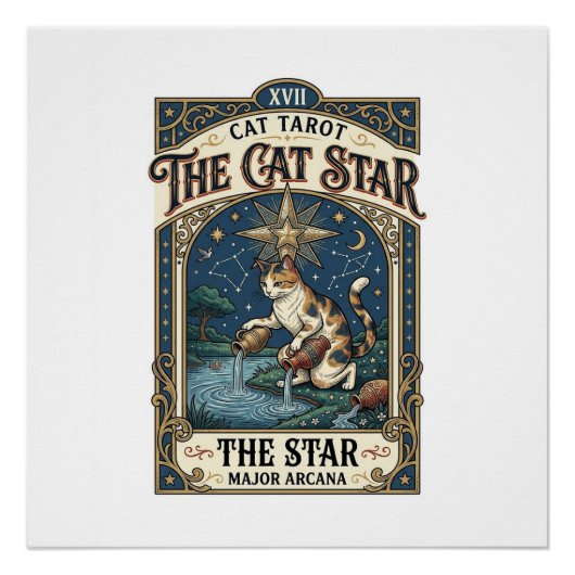 Poster La carte de tarot de chat Star Cat Majeure Arcanum (Devant)