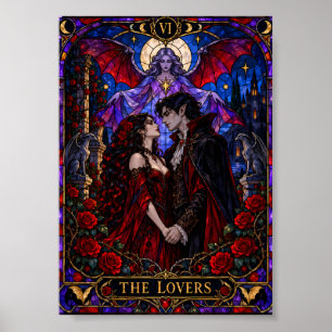 Poster La Carte de Tarot des Amants Verre Peint Gothique