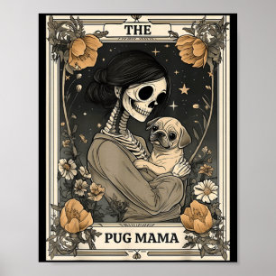 Poster La carte de tarot squelette de maman Pug Chien de
