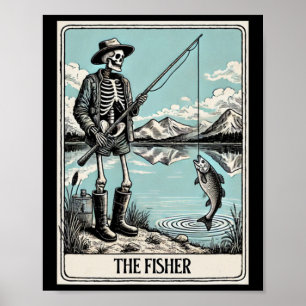 Poster La carte de tarot squelette de pêcheur pour les am