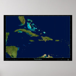 Poster La carte photo d'affiche satellite des Caraïbes