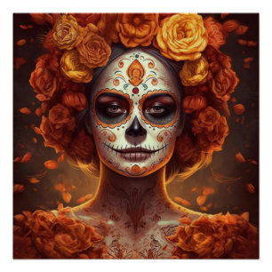 Poster La Catrina Souci Dia de los Muertos Crâne de Sucre
