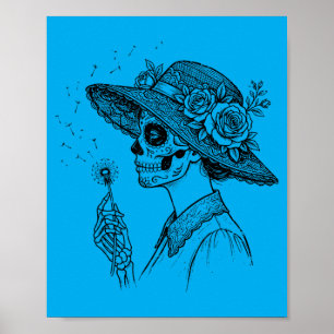 Poster La Catrina Soufflant des Vœux Pissenlit Crâne en S