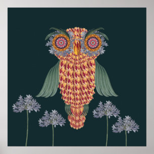 Poster La chouette de sagesse et de fleurs