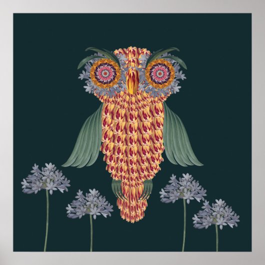 Poster La chouette de sagesse et de fleurs (Devant)