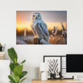 Poster La Chouette des neiges majestueuse perchée sur une (Bureau à domicile)