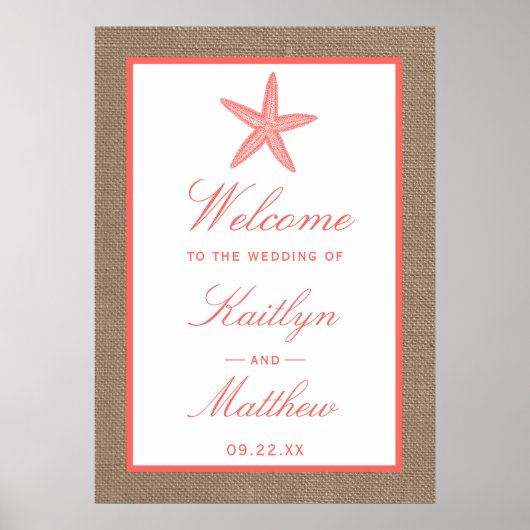 Poster La collection de mariages de Coral Starfish Burlap (Devant)