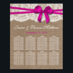 Poster La collection de Mariages Rustic Rose Bow Sièges<br><div class="desc">La collection rustique de mariage arc rose est un design étonnant avec un joli arrière - plan rustique effet burlap avec un ensemble romantique vintage effet dentelle blanche et un superbe arc rose. Ce tableau de sièges peut être personnalisé pour votre occasion spéciale et ferait le plan parfait pour votre...</div>