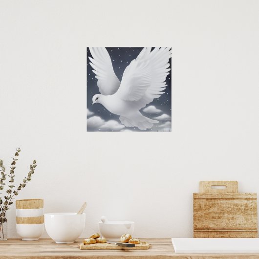 Poster La colombe Mariage blanche dans les nuages (Cuisine)