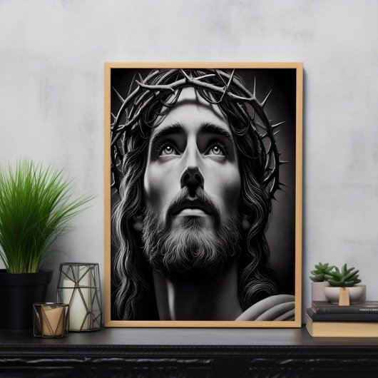 Poster La compassion du sauveur en noir et blanc