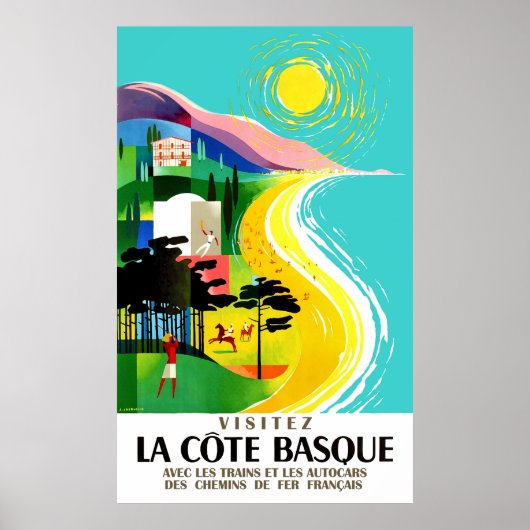 Poster La côte basque française, voyage vintage (Devant)