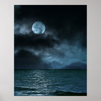 Poster La côte de la Lune nuageuse la nuit