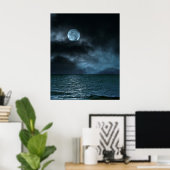 Poster La côte de la Lune nuageuse la nuit (Bureau à domicile)