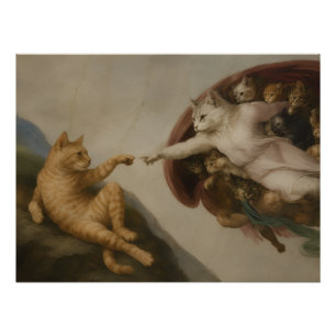 Poster La Création d'Adam Chats Parodie d'Art de la Renai